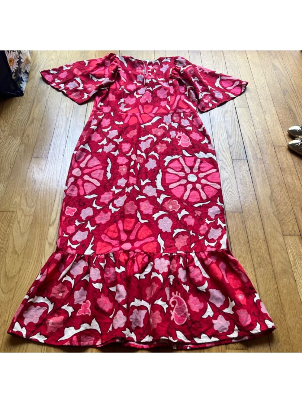 Rhode X Target Size 14 NEW Red Zinnia Floral Print Short Bell Sleeve Midi Dress - Picture 14 of 16